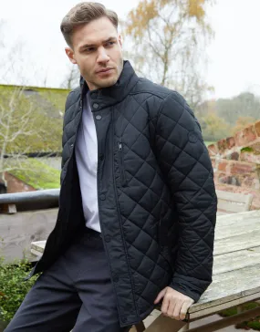 Men's Black Funnel Neck Diamond Quilted Jacket