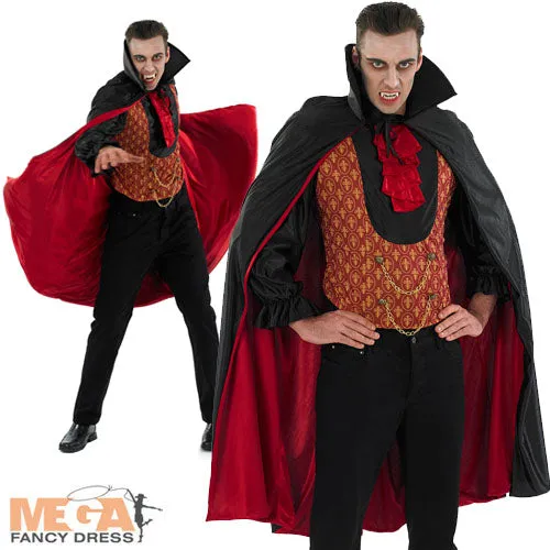 Mens Count Dracula Halloween Vampire Fancy Dress Costume   Cape