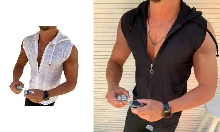 Men's Trendy Plaid Sleeveless Hooded T-shirt