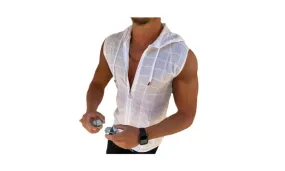 Men's Trendy Plaid Sleeveless Hooded T-shirt