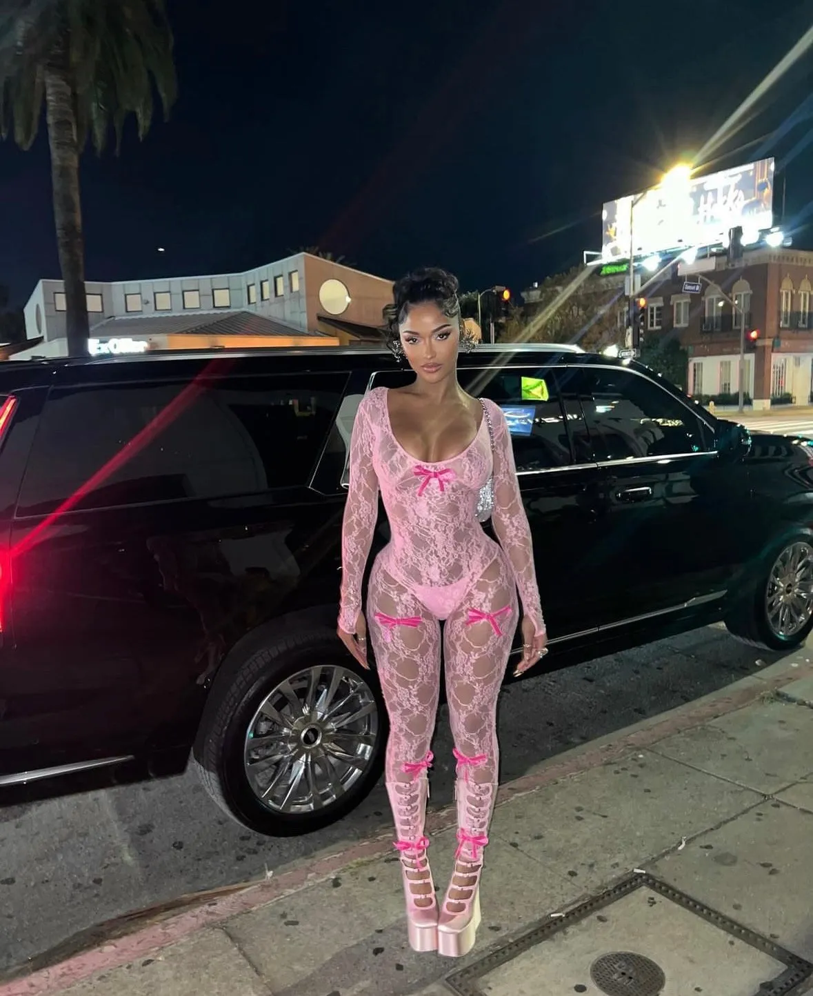 Mesh lace ribbon jumpsuit