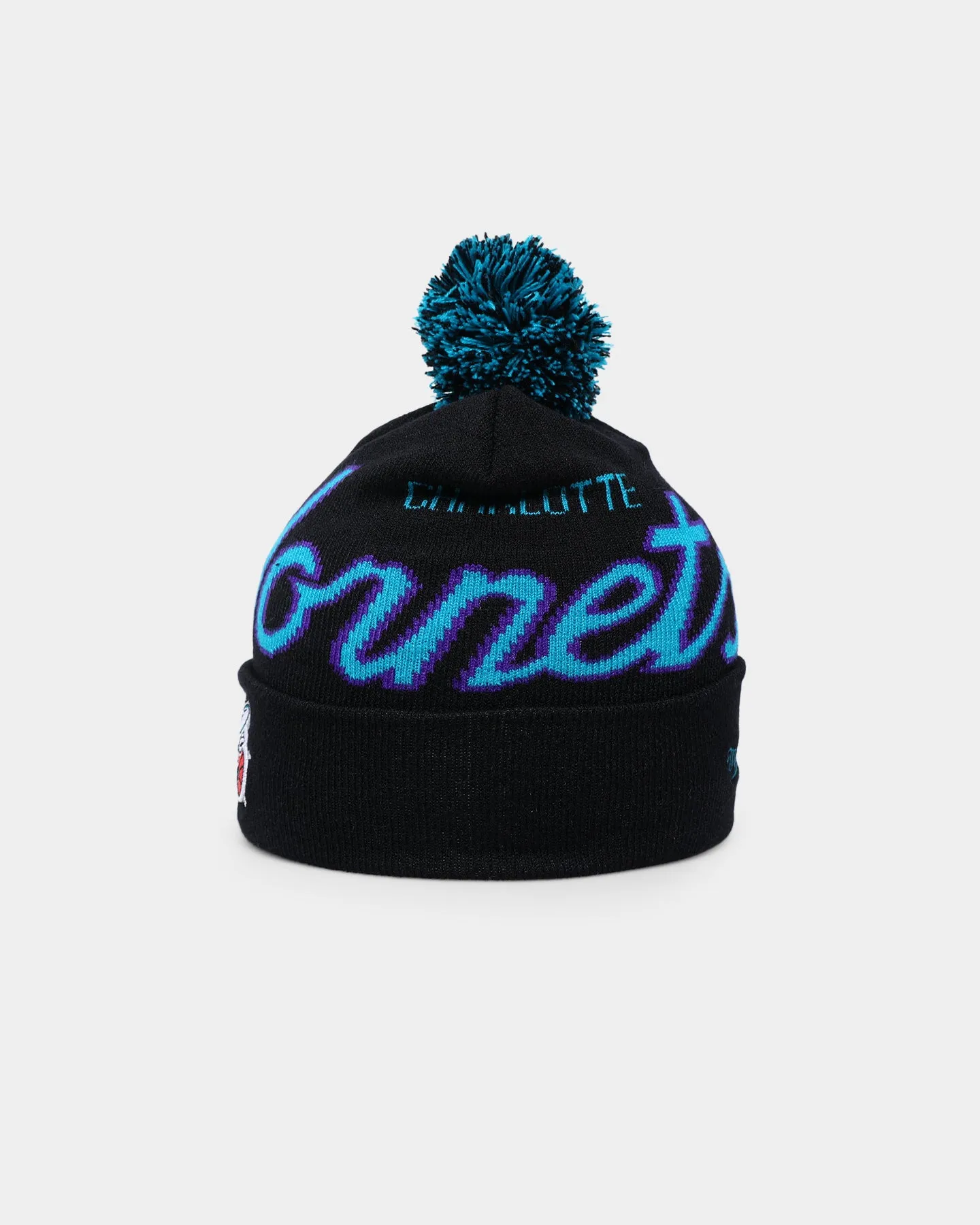 Mitchell & Ness Charlotte Hornets Script Burst Pom Beanie Black