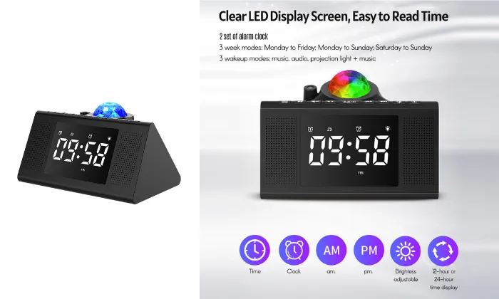 Multifunctional Star Projector Night Light Alarm Clock