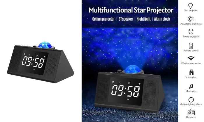 Multifunctional Star Projector Night Light Alarm Clock