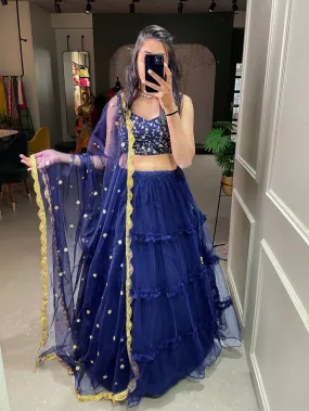 Navy Blue Color Plain net Lehenga Choli