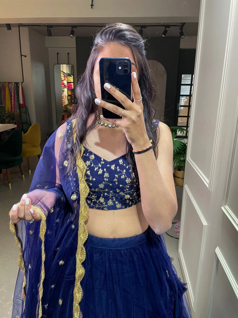 Navy Blue Color Plain net Lehenga Choli