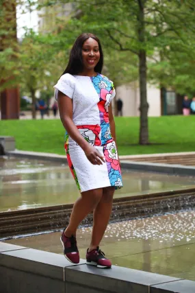 New in - African Print Ankara Shift Dress - White