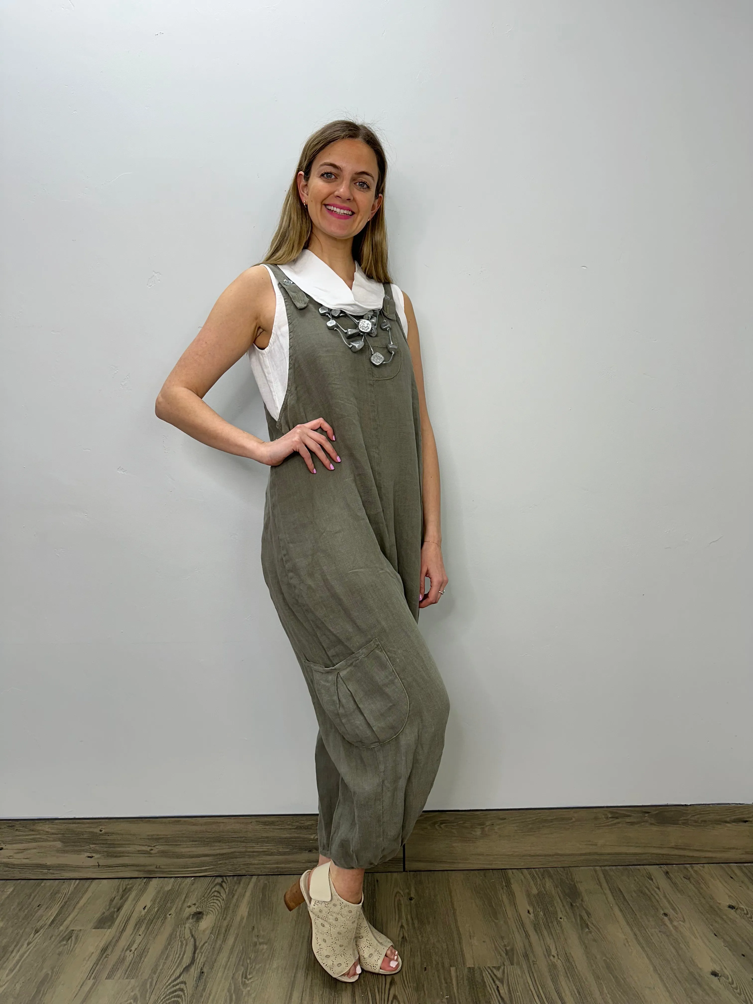 Olive Lantern Linen Jumpsuit