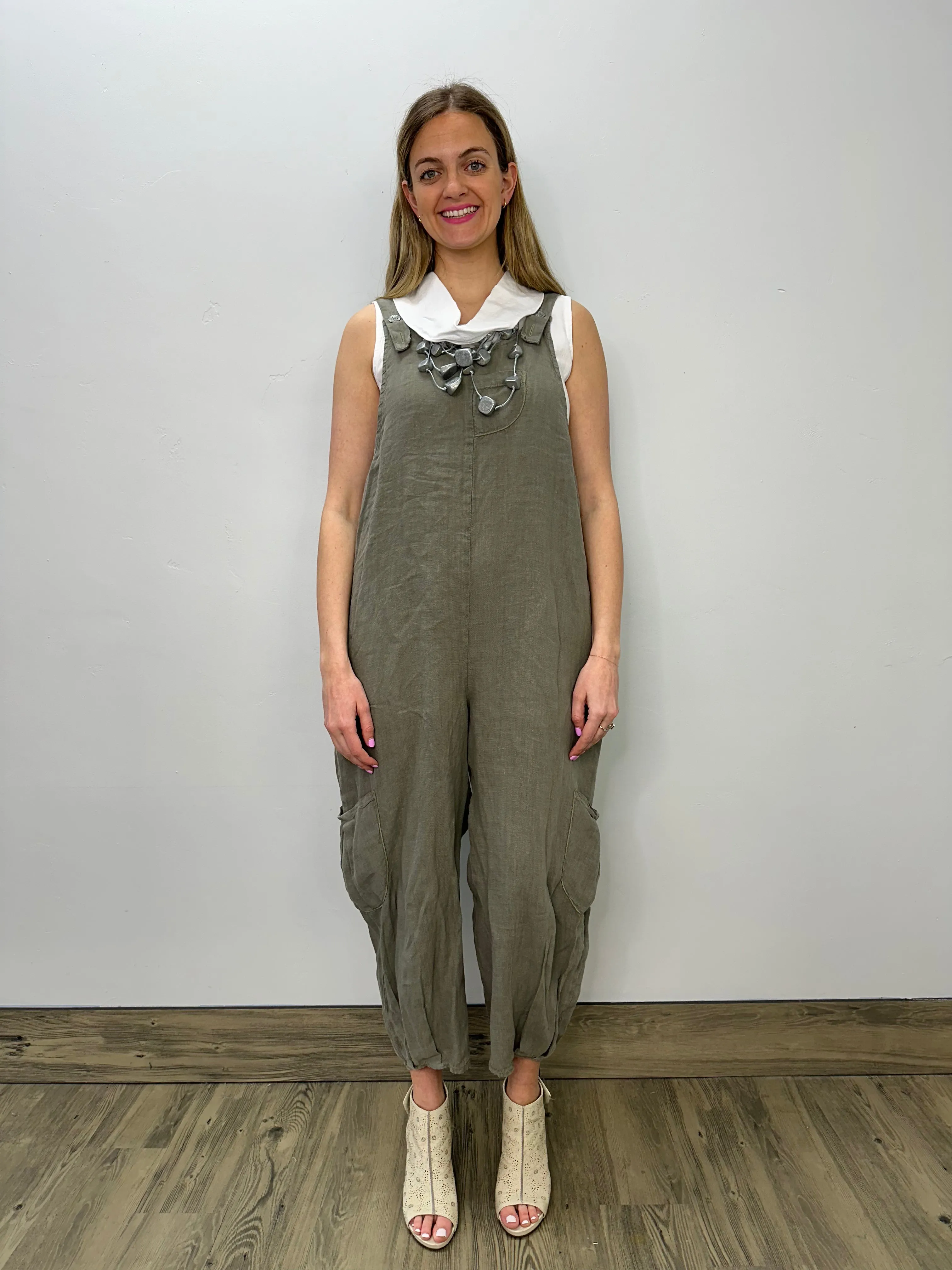 Olive Lantern Linen Jumpsuit