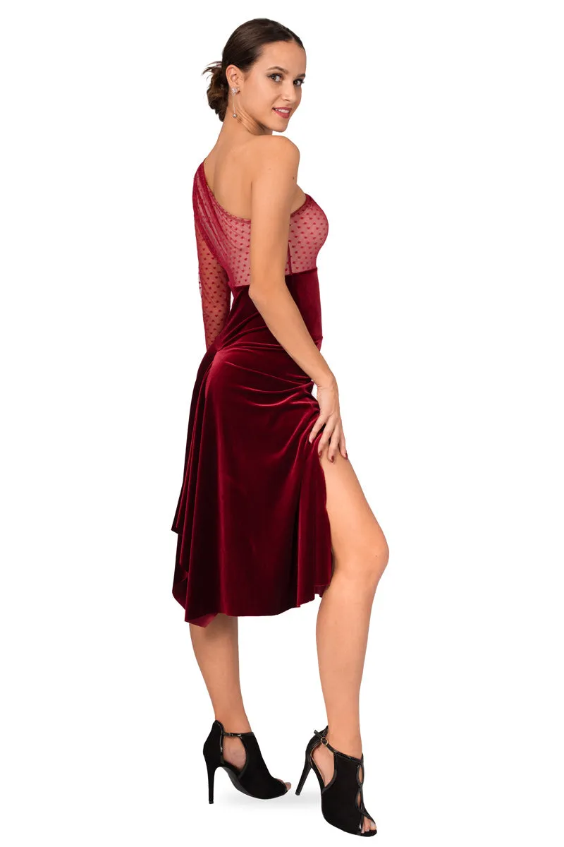 One-Sleeve Velvet and Tulle Tango Dress