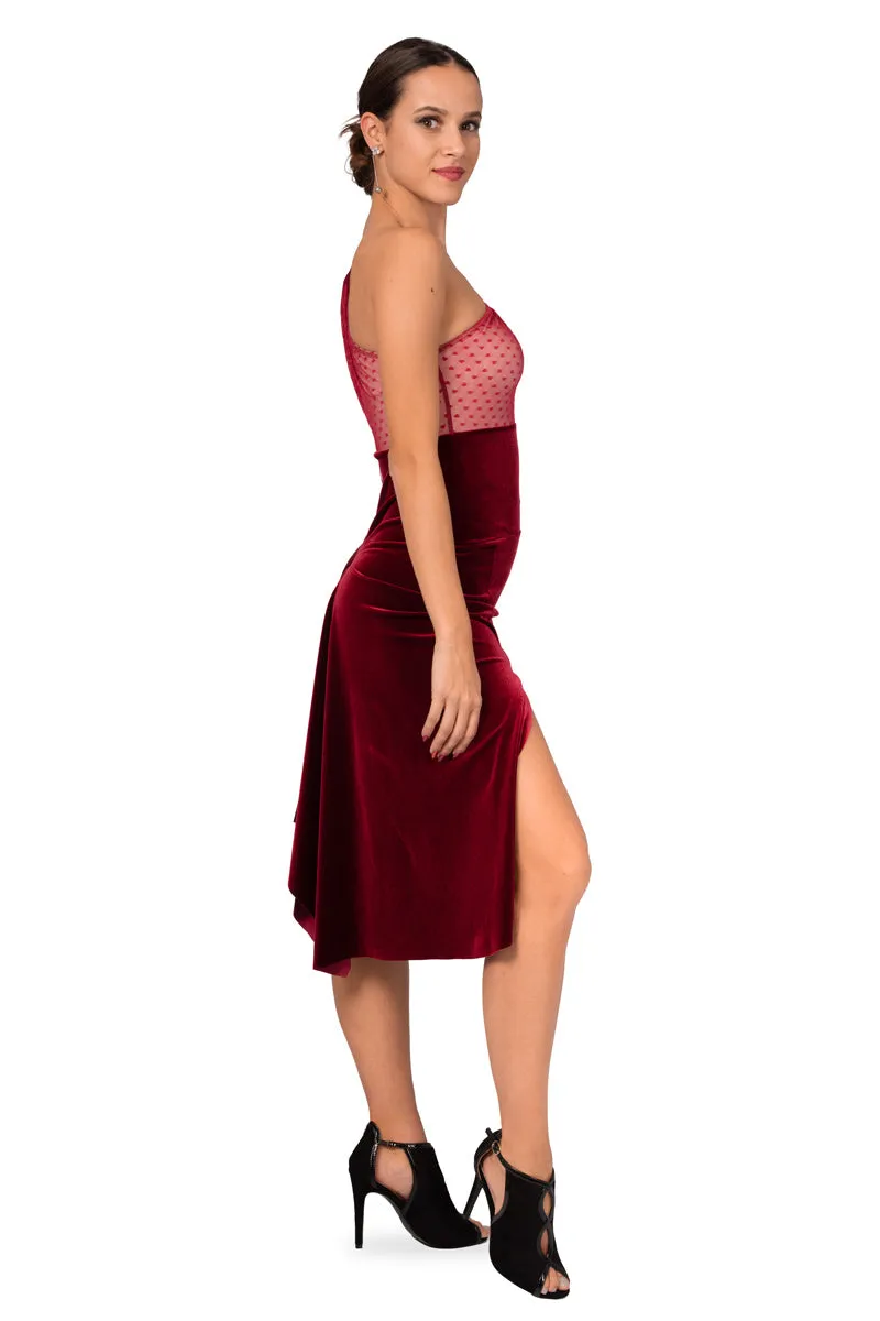 One-Sleeve Velvet and Tulle Tango Dress