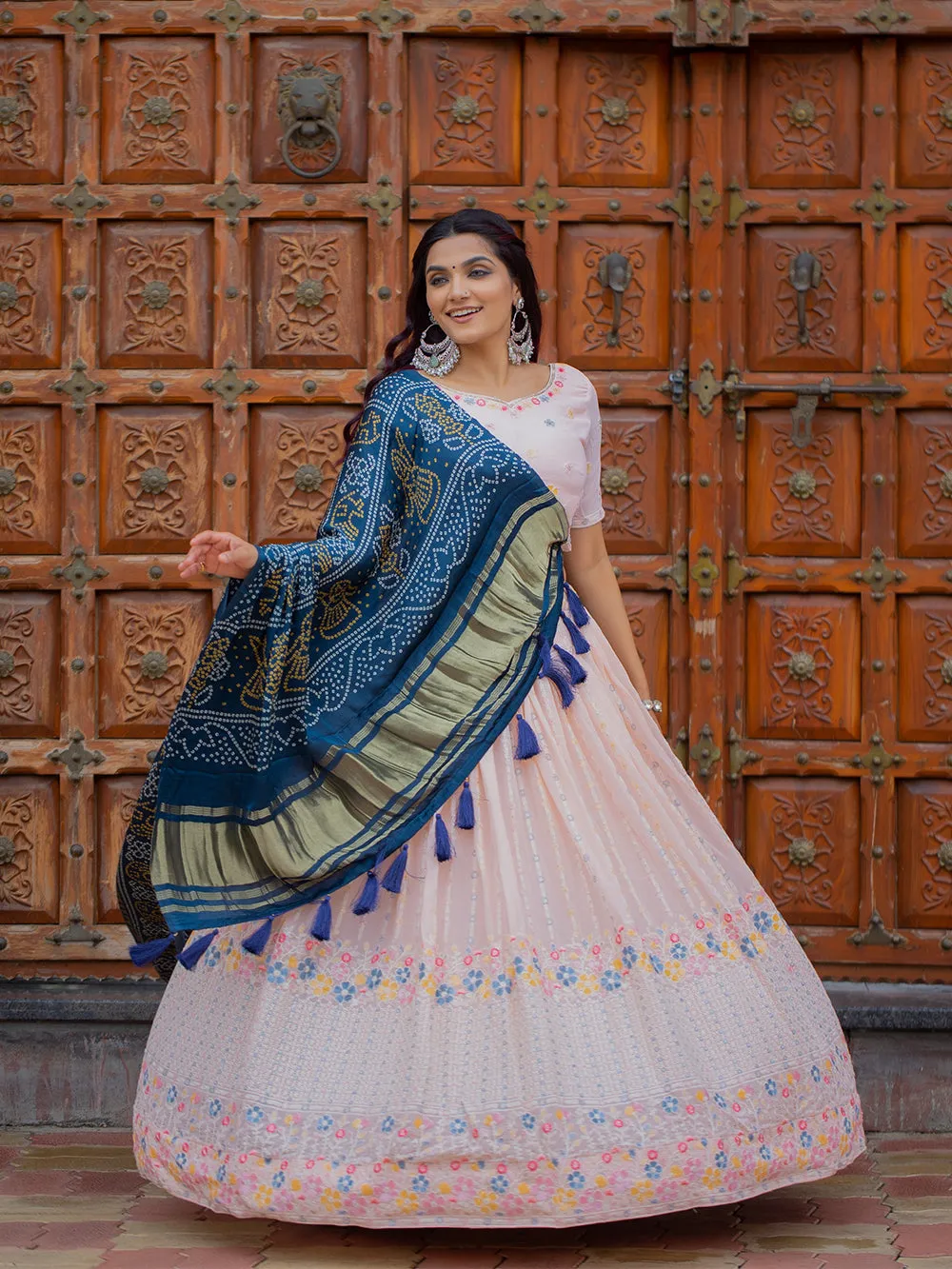 Peach Color Lucknowi Work Georgette Chaniya Choli