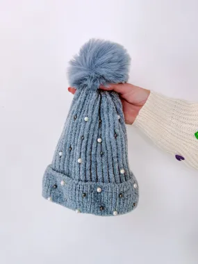Pearla Adorned Pom Beanie - Grey