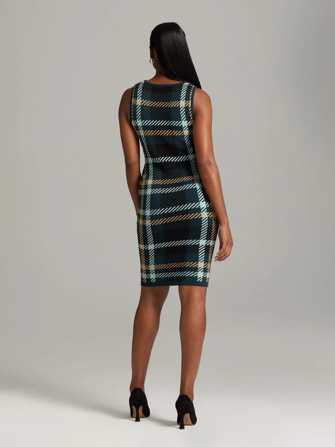 Plaid Sleeveless Sweater Dress