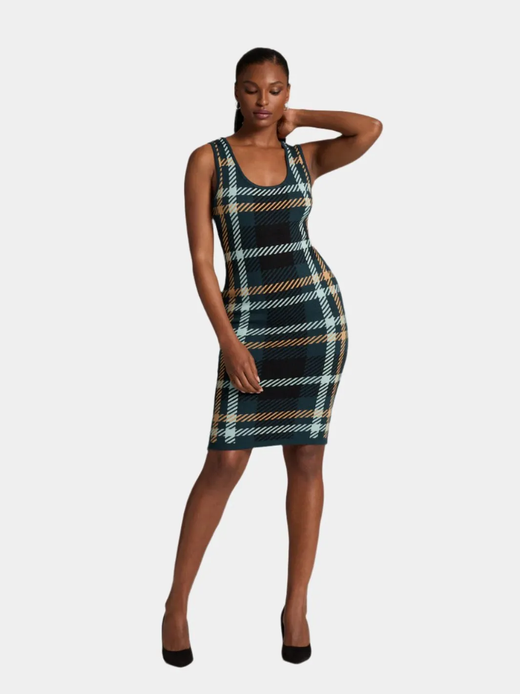 Plaid Sleeveless Sweater Dress