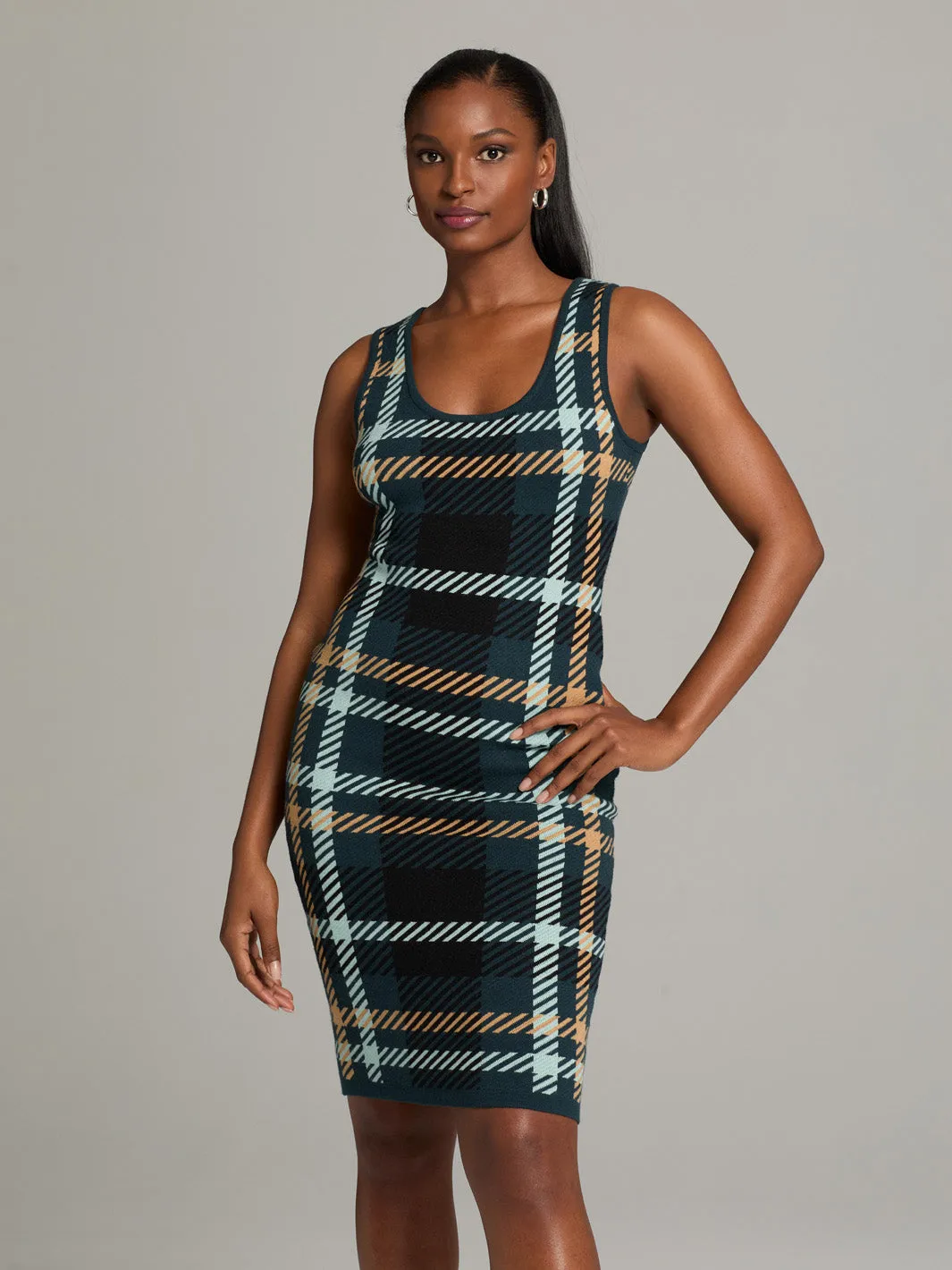Plaid Sleeveless Sweater Dress