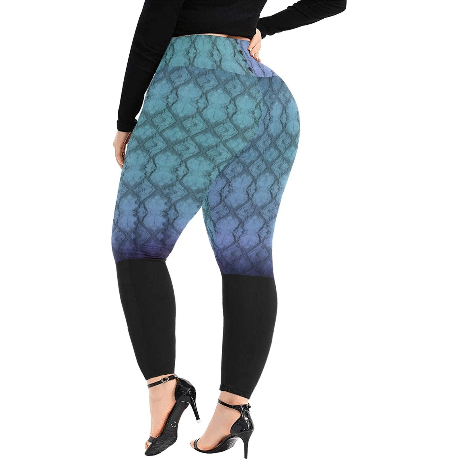 PlusSize 3tone Turqouise High-waisted Leggings,gym/yoga/partywear/chillout wear,Gifts for Her/Christmas/Thanksgiving/Birthday/Graduation