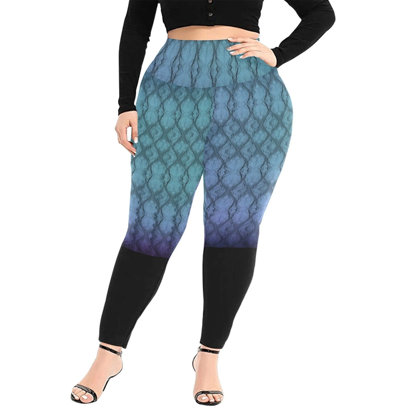 PlusSize 3tone Turqouise High-waisted Leggings,gym/yoga/partywear/chillout wear,Gifts for Her/Christmas/Thanksgiving/Birthday/Graduation