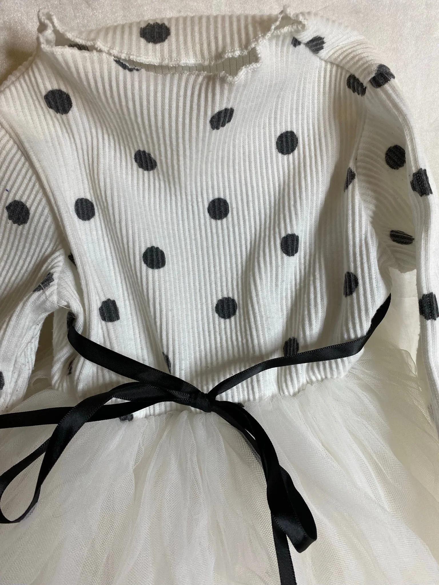 Polka Dot White and Black light sweater and tulle dress size 12 months
