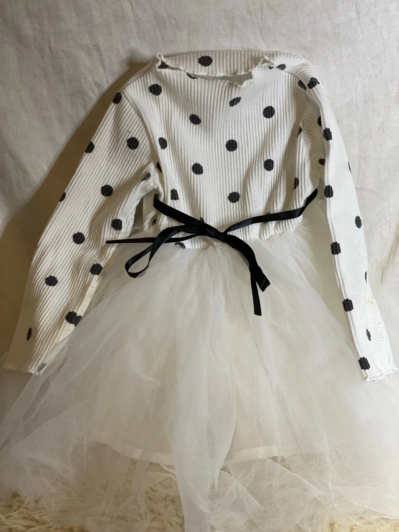 Polka Dot White and Black light sweater and tulle dress size 12 months