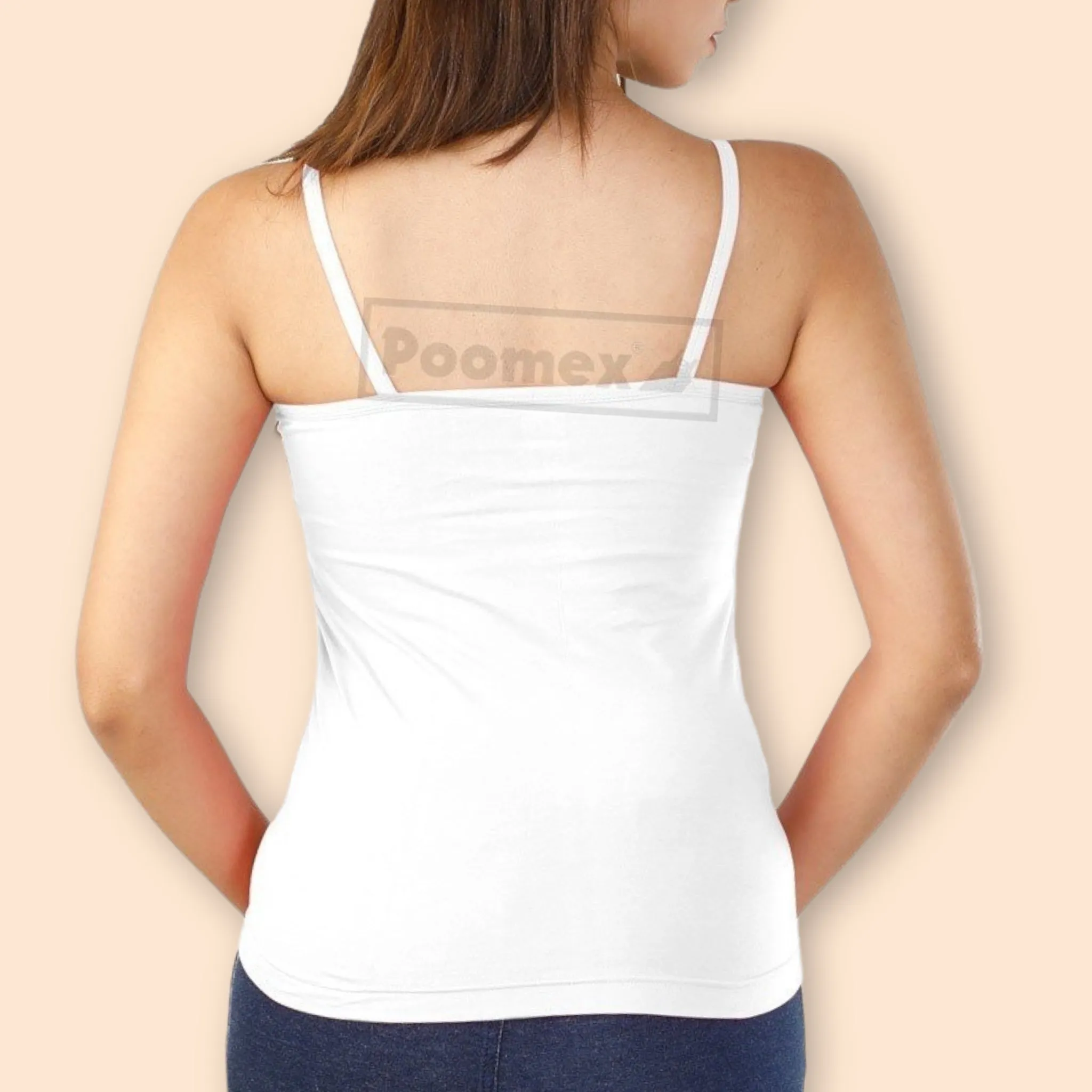 Poomex Comfed Cotton Ladies Slip Comisole Black, White, Skin Colour