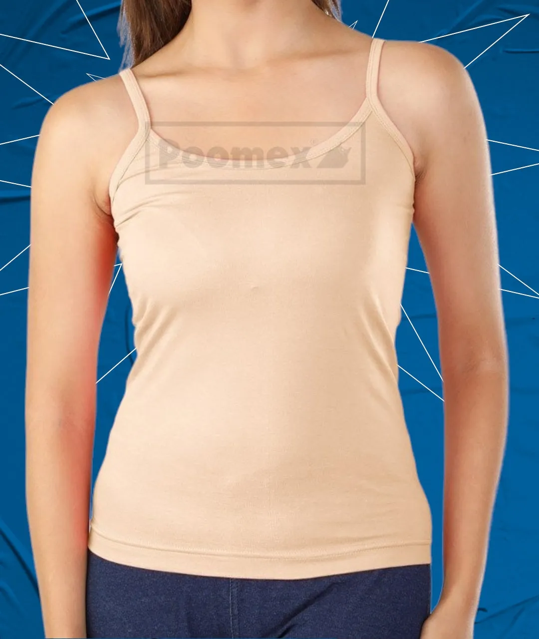 Poomex Comfed Cotton Ladies Slip Comisole Black, White, Skin Colour