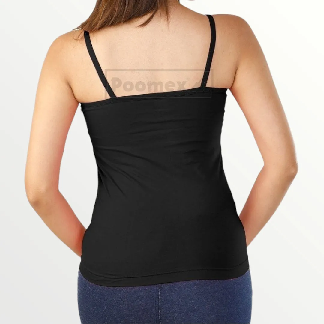 Poomex Comfed Cotton Ladies Slip Comisole Black, White, Skin Colour