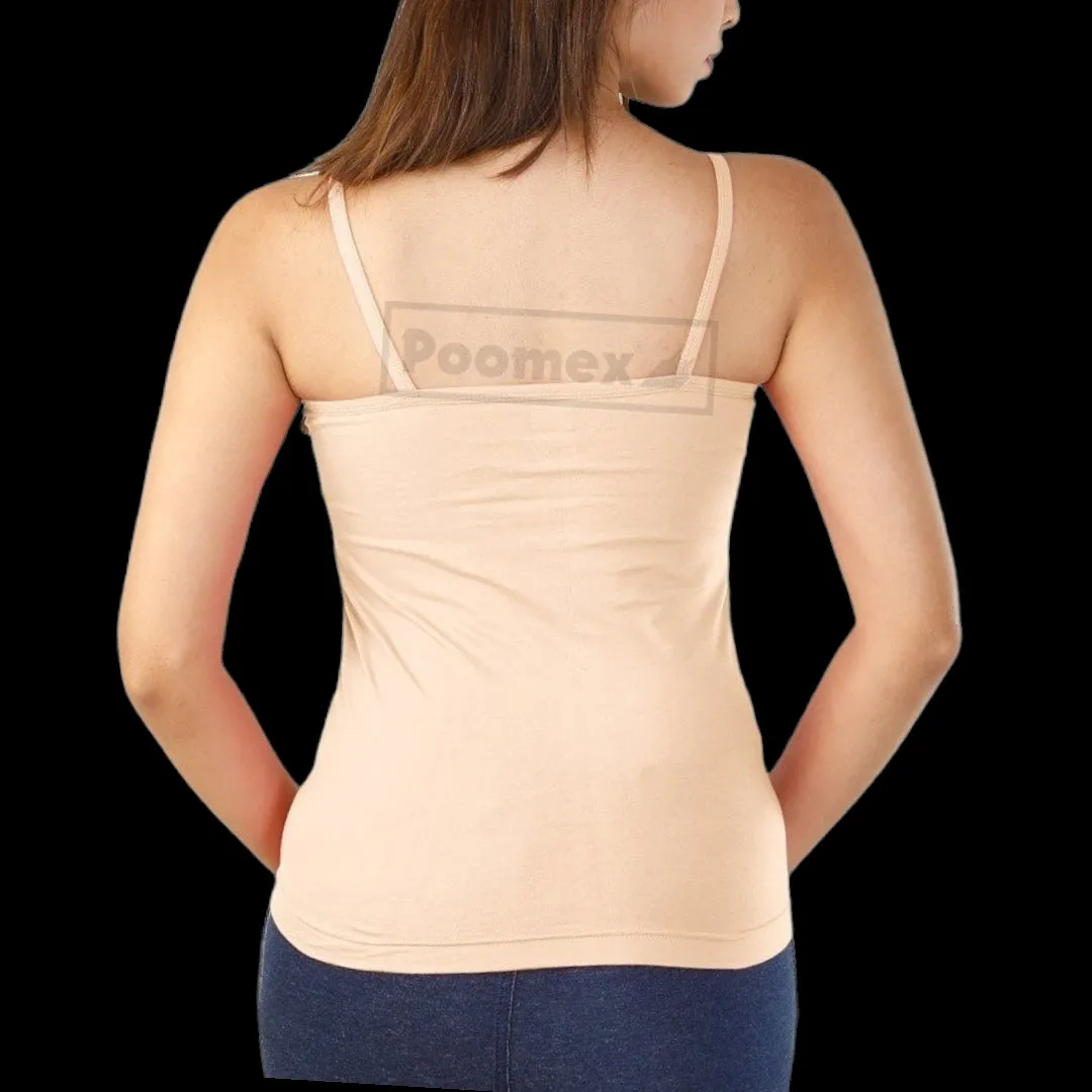 Poomex Comfed Cotton Ladies Slip Comisole Black, White, Skin Colour