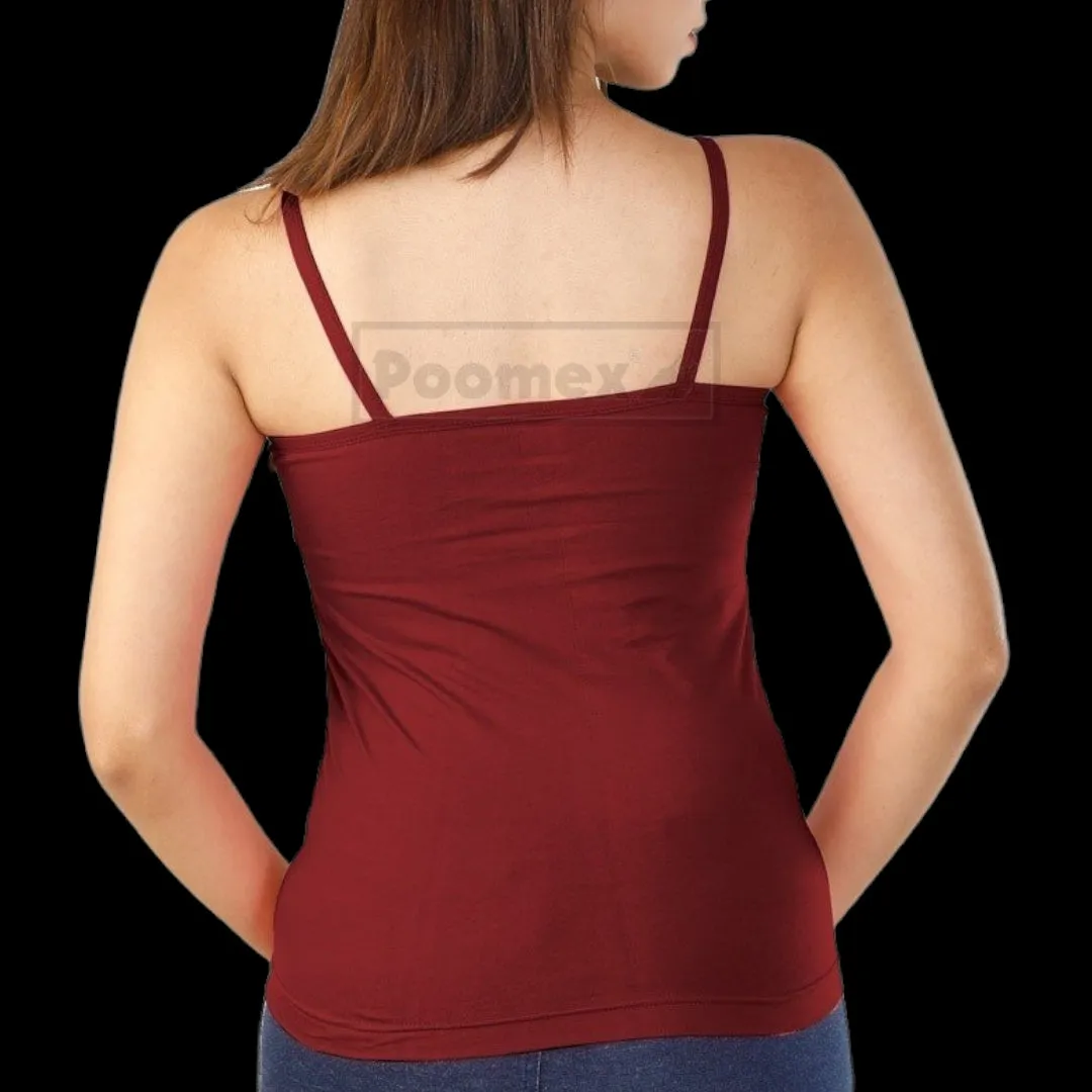 Poomex Comfed Cotton Ladies Slip Comisole Black, White, Skin Colour