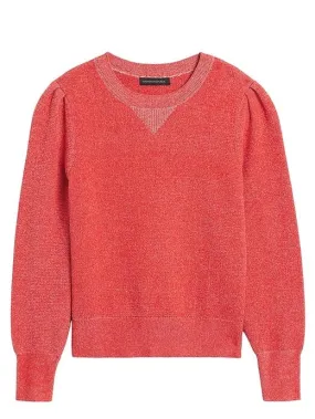 Puff-Sleeve Sweater Top in Hot Red