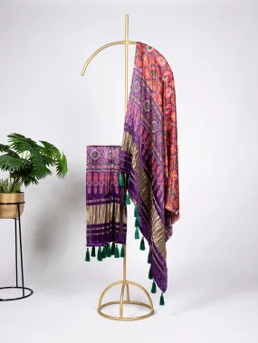 Purple Color Digital Print And Lagadi Patta Gaji Silk Dupatta