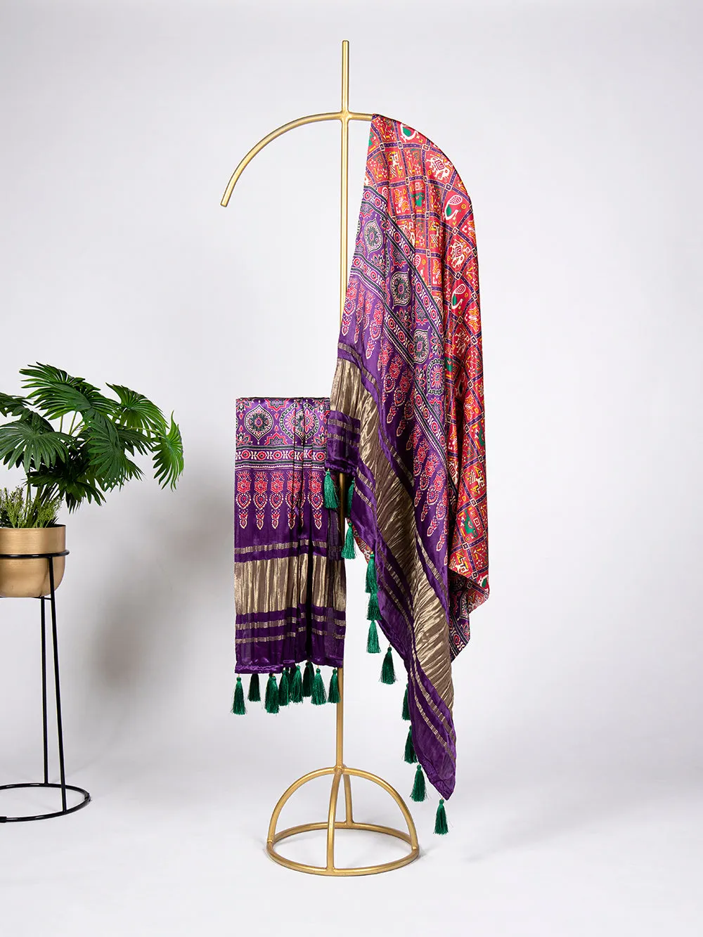 Purple Color Digital Print And Lagadi Patta Gaji Silk Dupatta