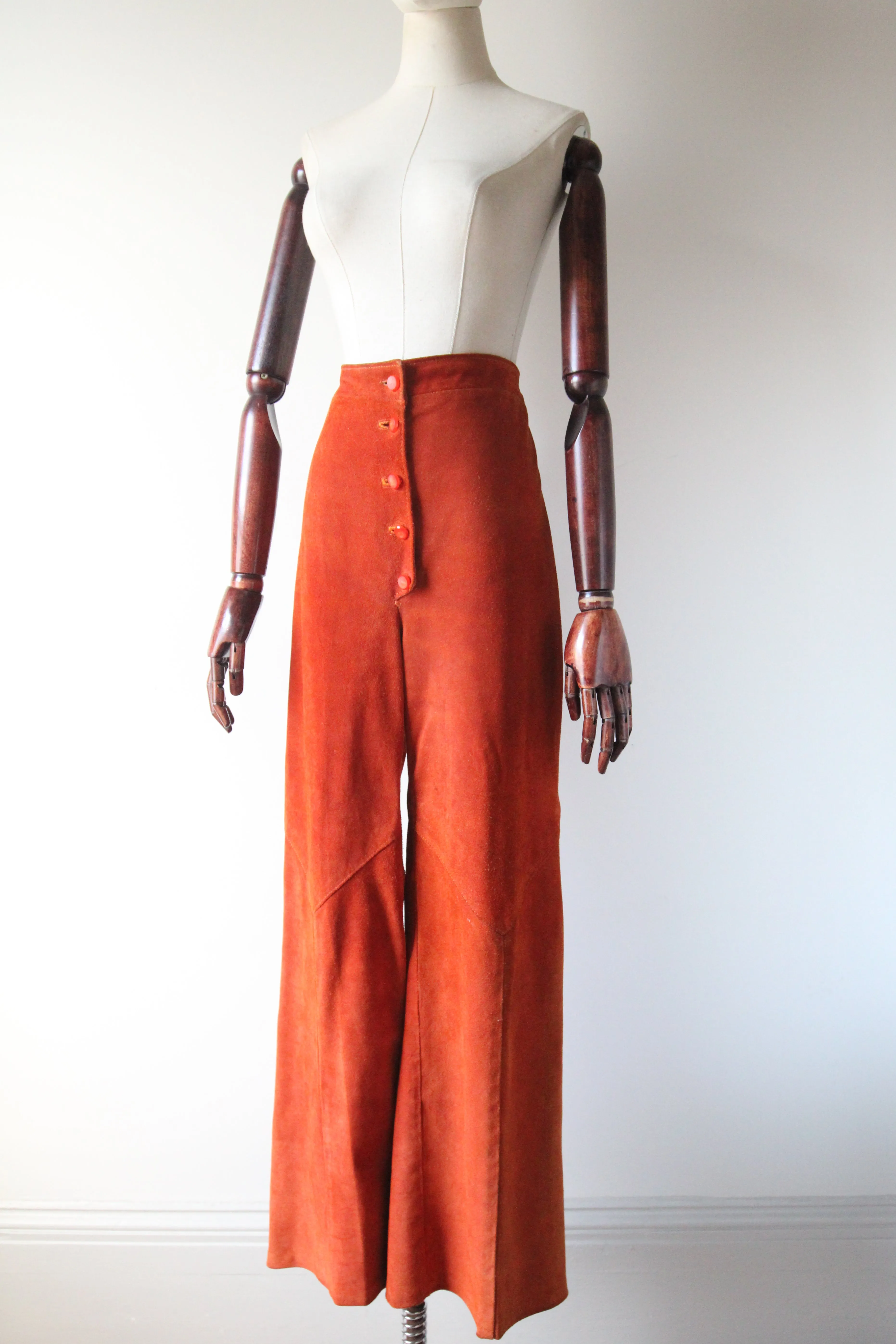 "Ginger Suede" Vintage 1970's Wide Leg Ginger Suede High Rise Trousers UK 12 US 8