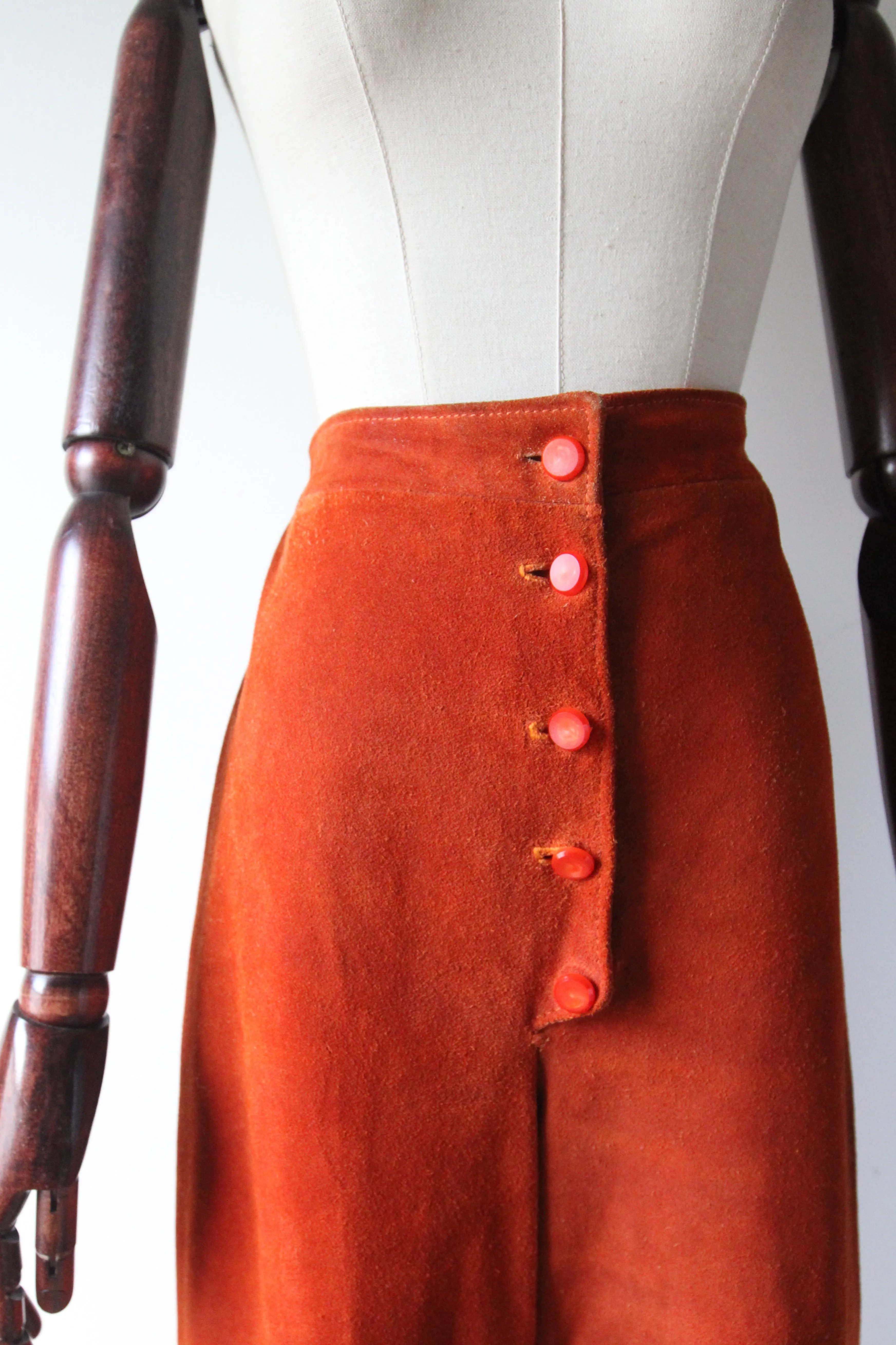 "Ginger Suede" Vintage 1970's Wide Leg Ginger Suede High Rise Trousers UK 12 US 8
