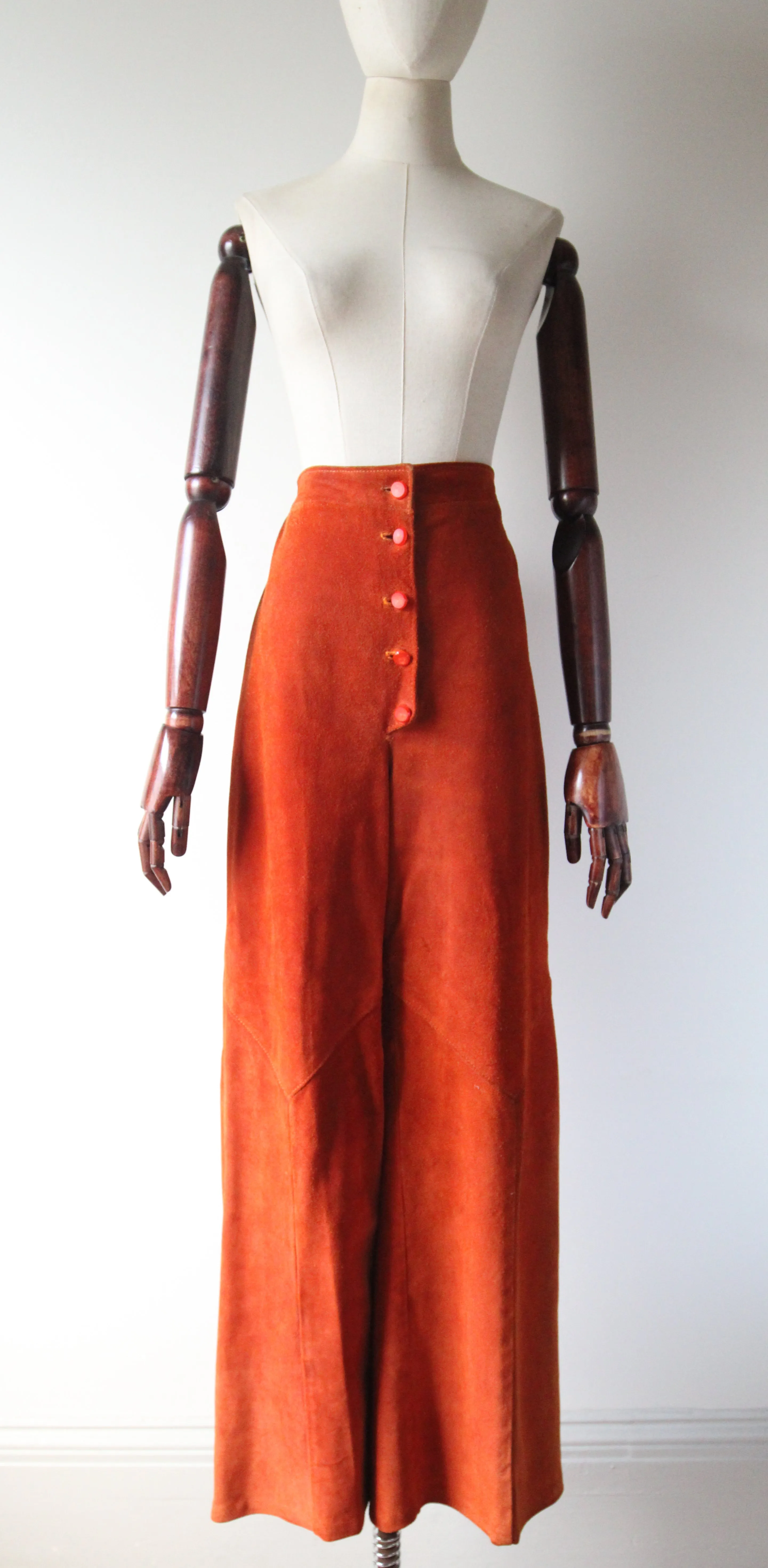 "Ginger Suede" Vintage 1970's Wide Leg Ginger Suede High Rise Trousers UK 12 US 8