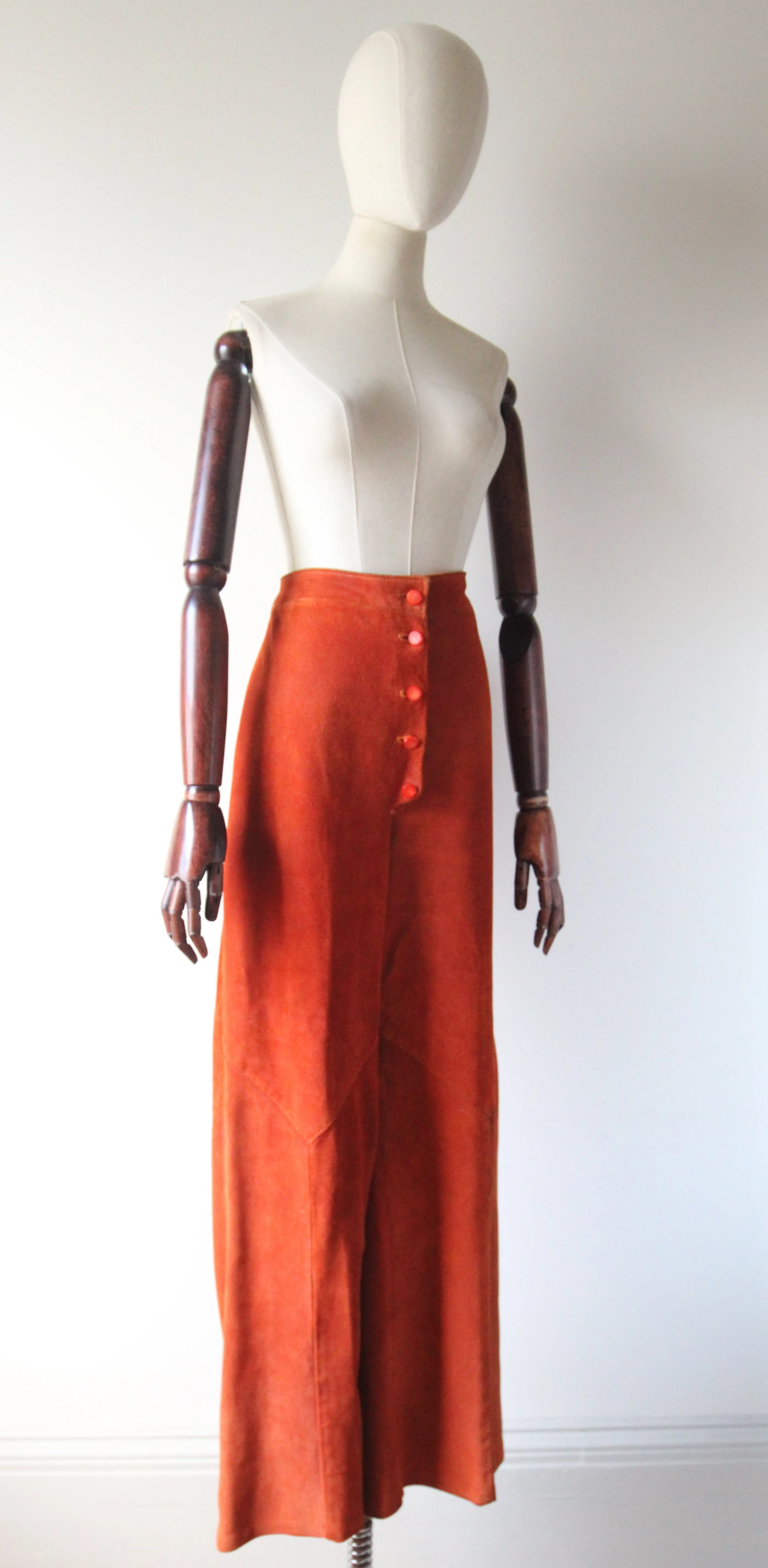 "Ginger Suede" Vintage 1970's Wide Leg Ginger Suede High Rise Trousers UK 12 US 8