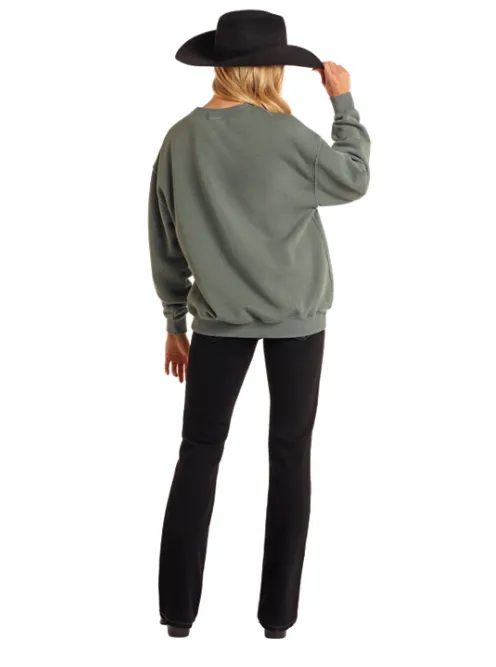 Rock & Roll Cowgirl Women's Teal Howdy Steerhead Oversized Pullover BW91T05409