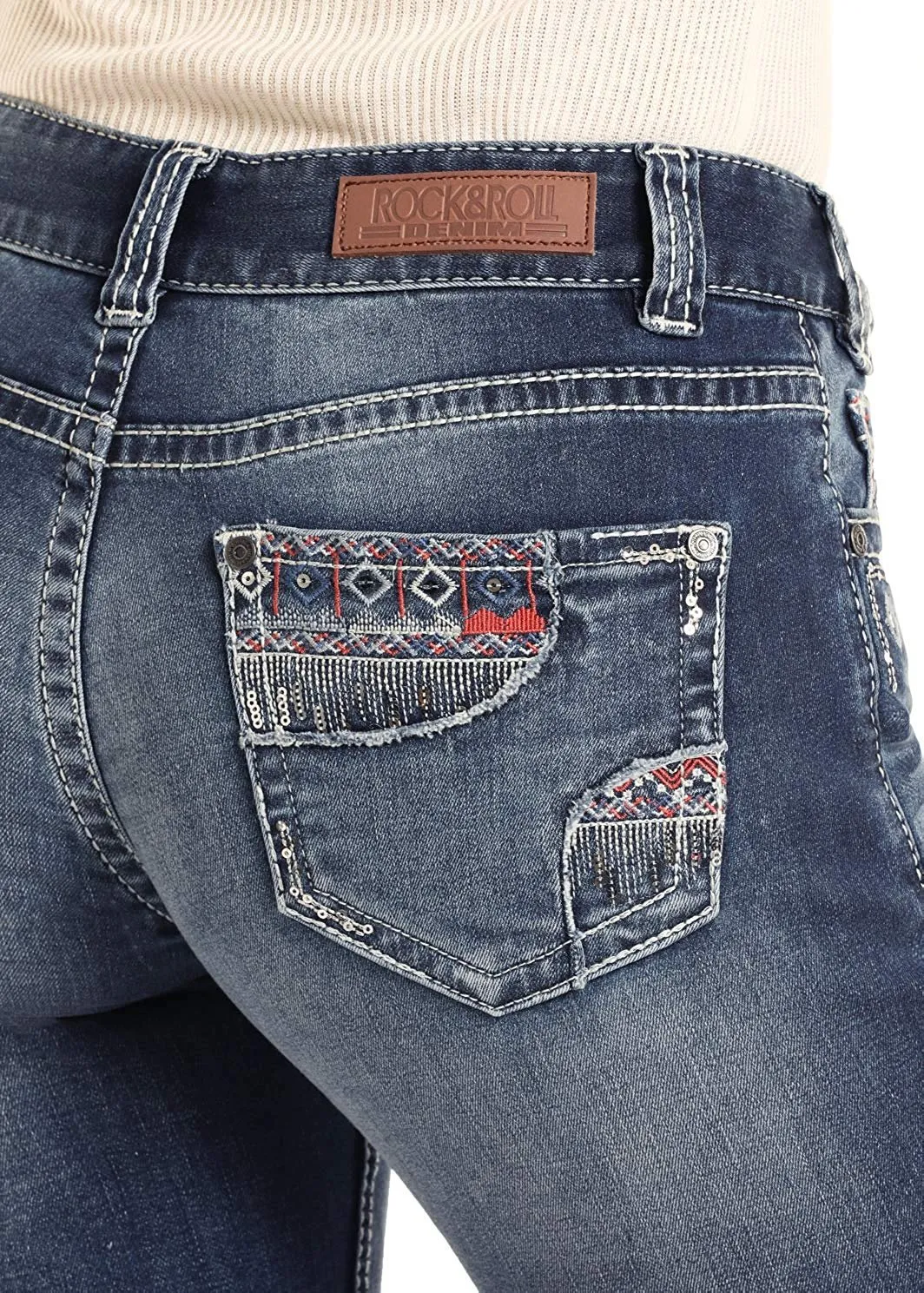 Rock and Roll Cowgirl Mid Rise Boot Cut Jeans, Medium Vintage, 26 x 34