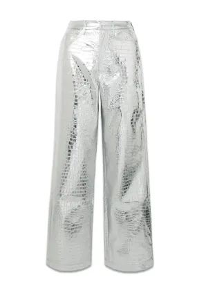 Rotie Metallic Croc-effect Coated Faux Leather Wide-leg Pants