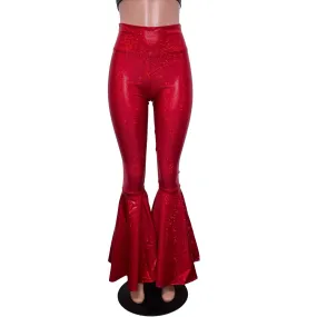 SALE - XS 33" Inseam High Waist Bell Bottoms - Ruby Red Shattered Glass