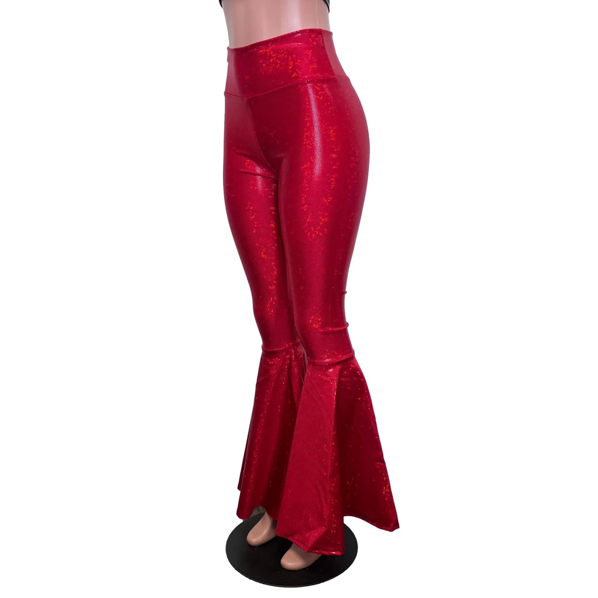 SALE - XS 33" Inseam High Waist Bell Bottoms - Ruby Red Shattered Glass