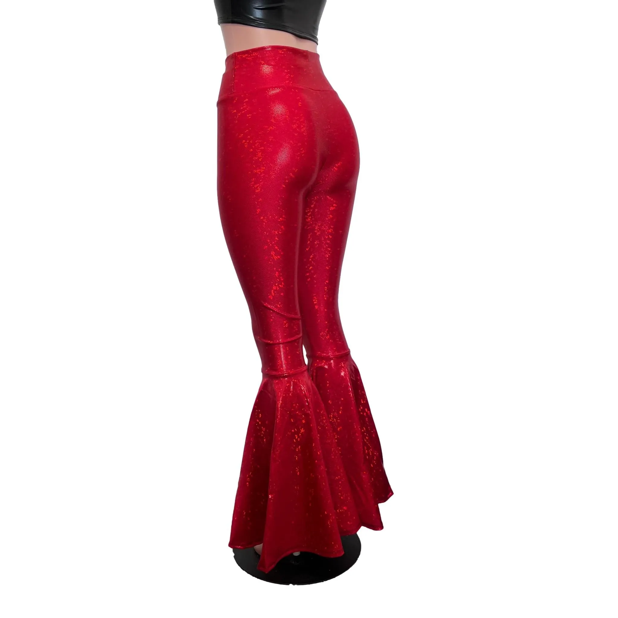 SALE - XS 33" Inseam High Waist Bell Bottoms - Ruby Red Shattered Glass