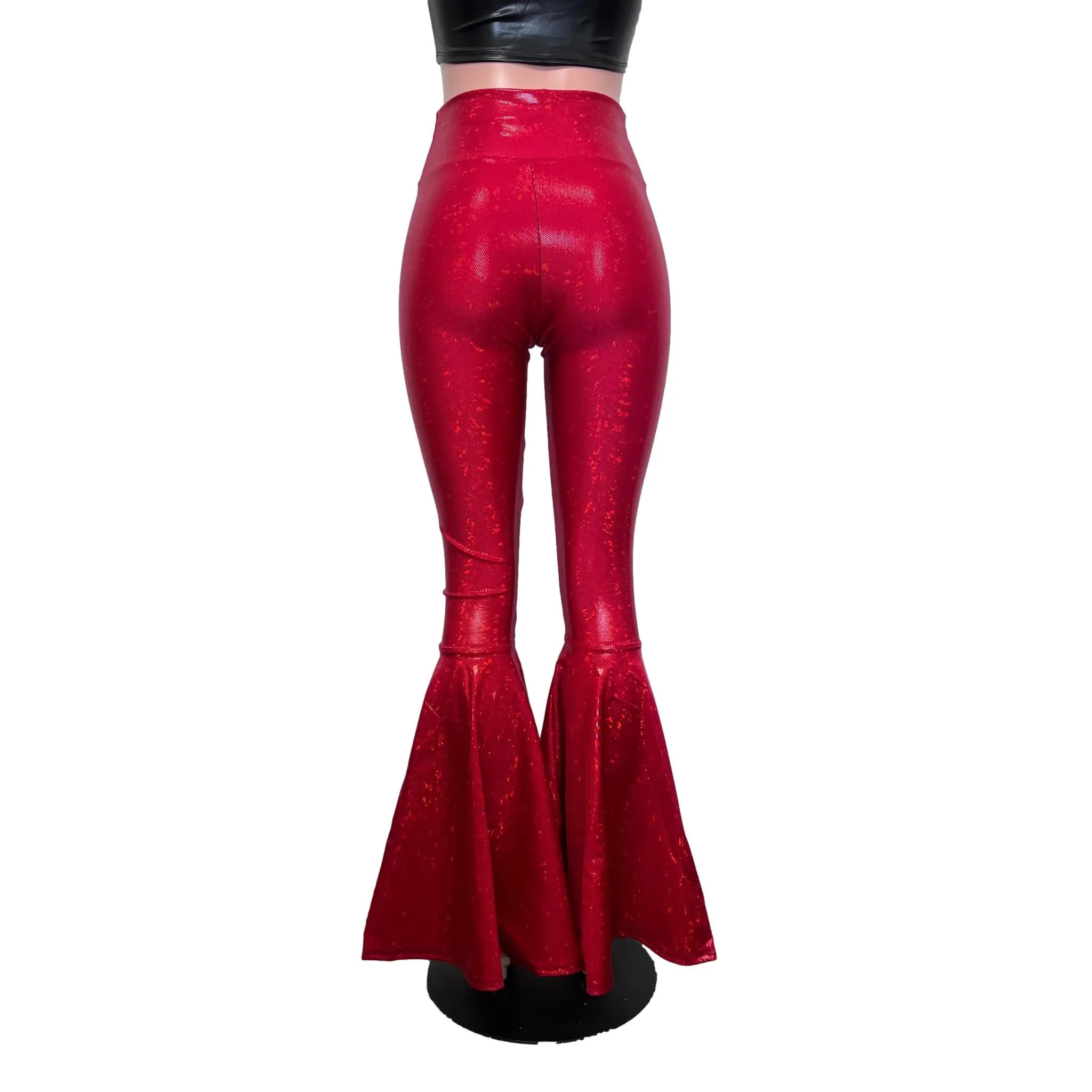 SALE - XS 33" Inseam High Waist Bell Bottoms - Ruby Red Shattered Glass