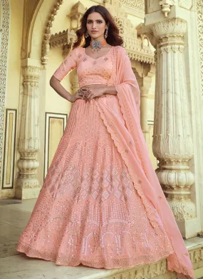 Sangeet Lehenga Choli Thread Faux Georgette In Pink