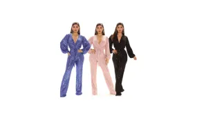 Sequin-Embellished V-Neck Long Sleeve Jumpsuit