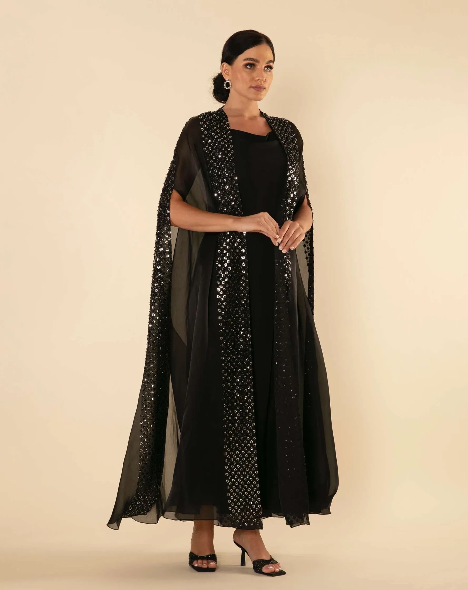 SEQUIN EMBELLISHMENTS CAPE IN BLACK