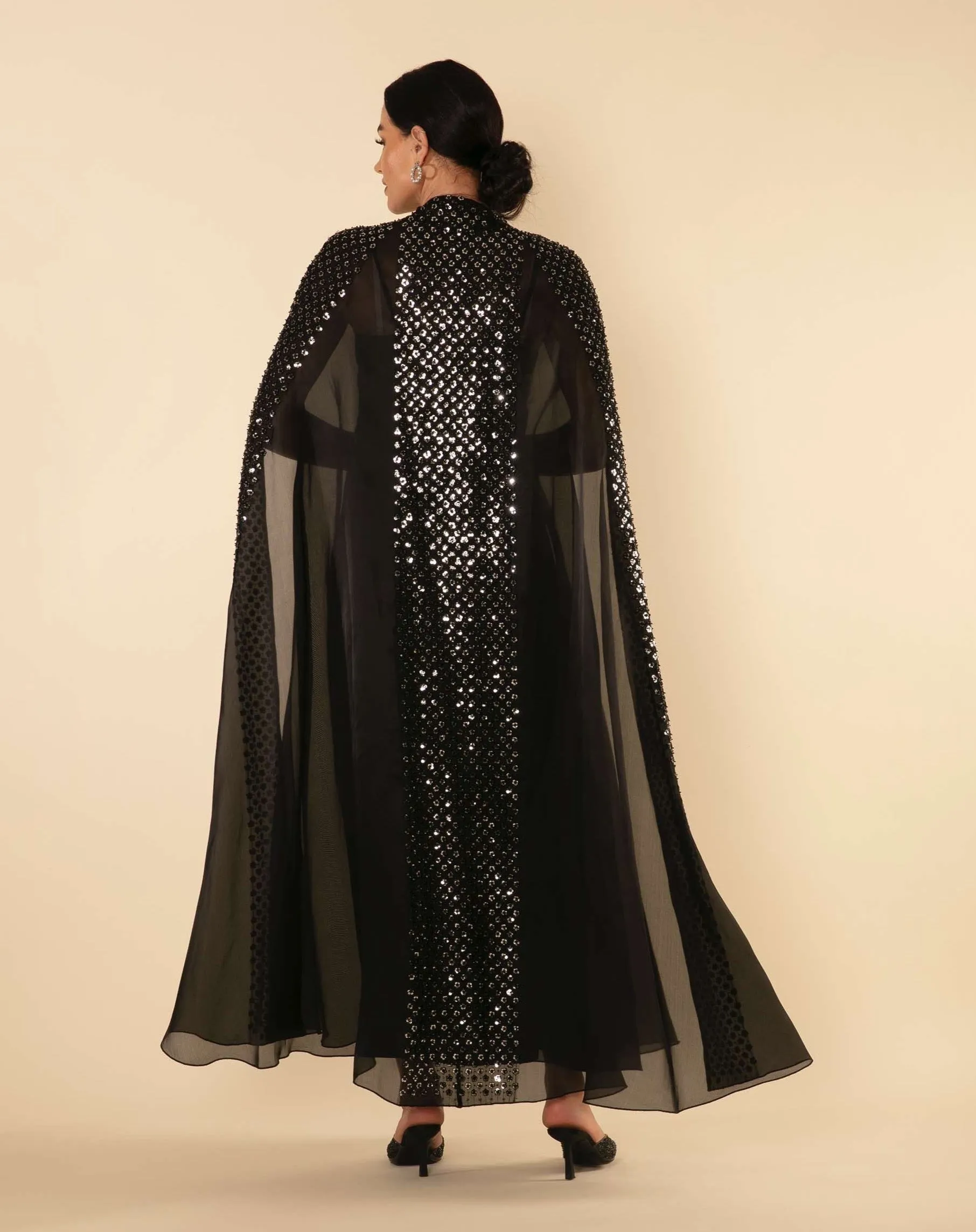 SEQUIN EMBELLISHMENTS CAPE IN BLACK