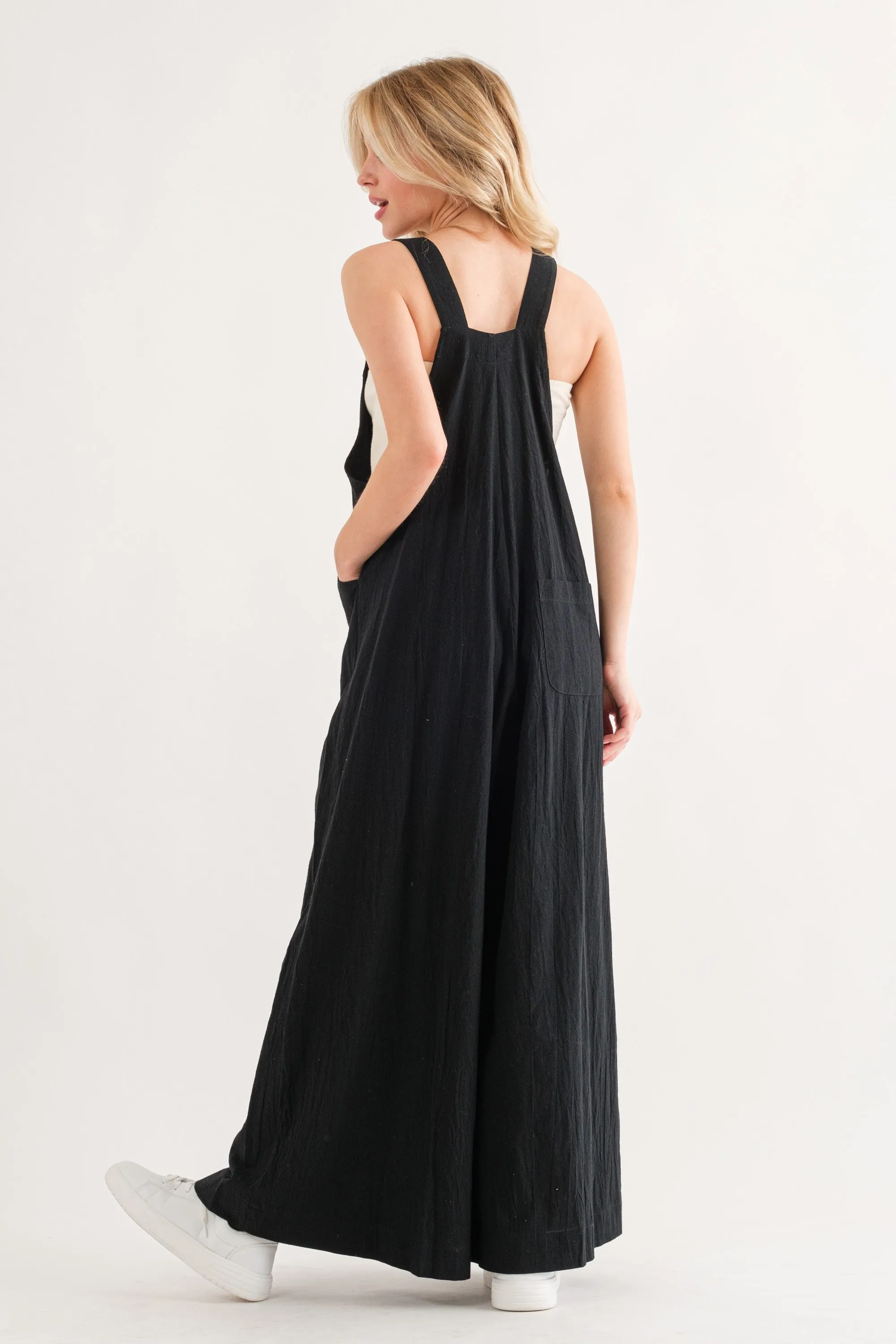 She Gone Linen Three Buttons Adjustable Strap Jumpsuit - Final Sale