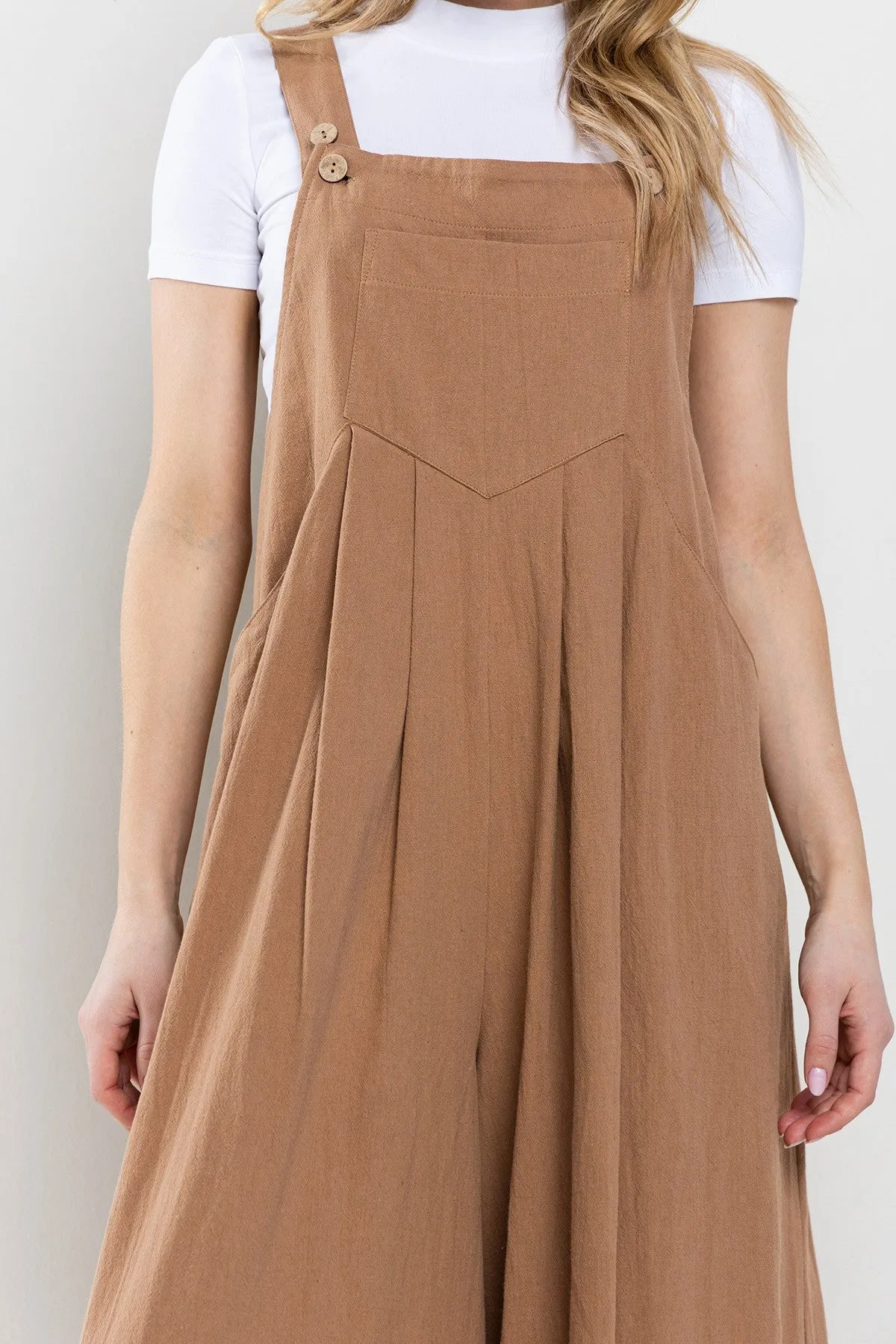 She Gone Linen Three Buttons Adjustable Strap Jumpsuit - Final Sale
