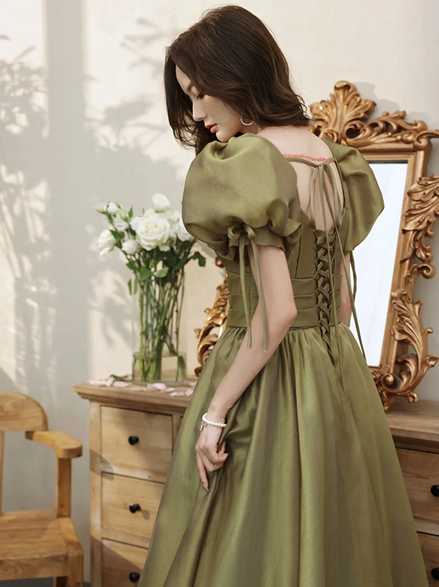 Simple Green V Neck Tulle Long Prom Dress, Green Evening Dresses